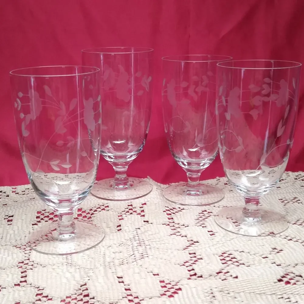 Princess House Heritage 425 Iced Tea Glass Set 4 Clear Floral Crystal Vintage